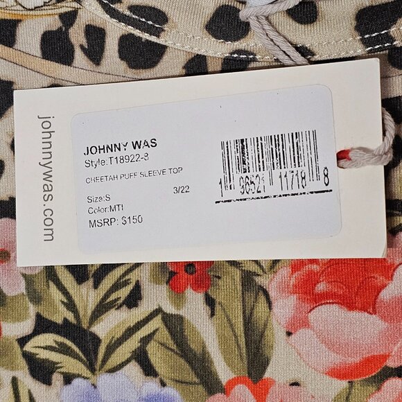 Johnny Was Cheetah Puff Sleeve Top Blouse Women Size S Floral - Picture 7 of 14